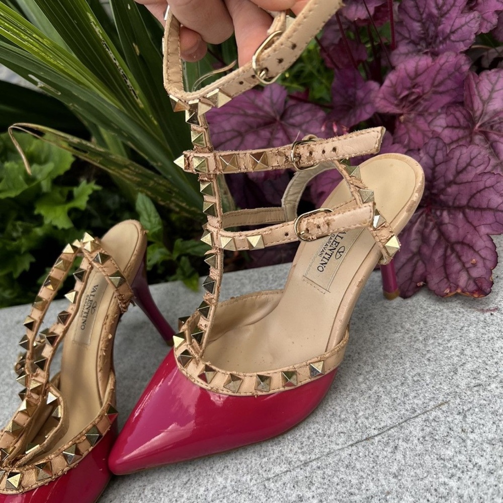 Valentino Fuchsia and Gold Studded Heels